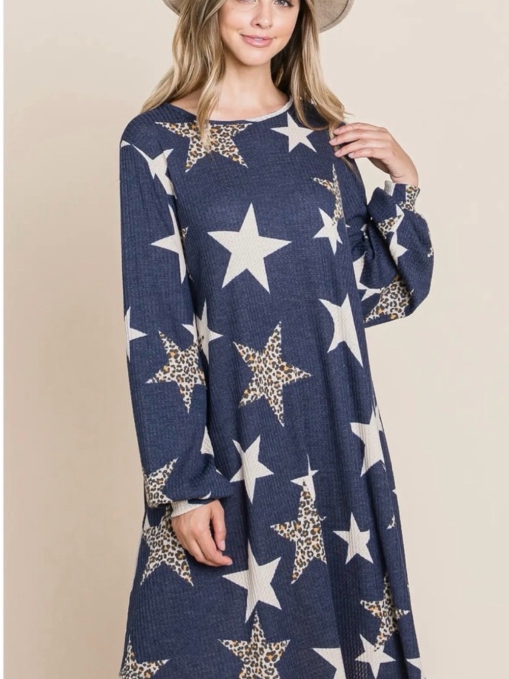 Star Print Long Sleeve Dress